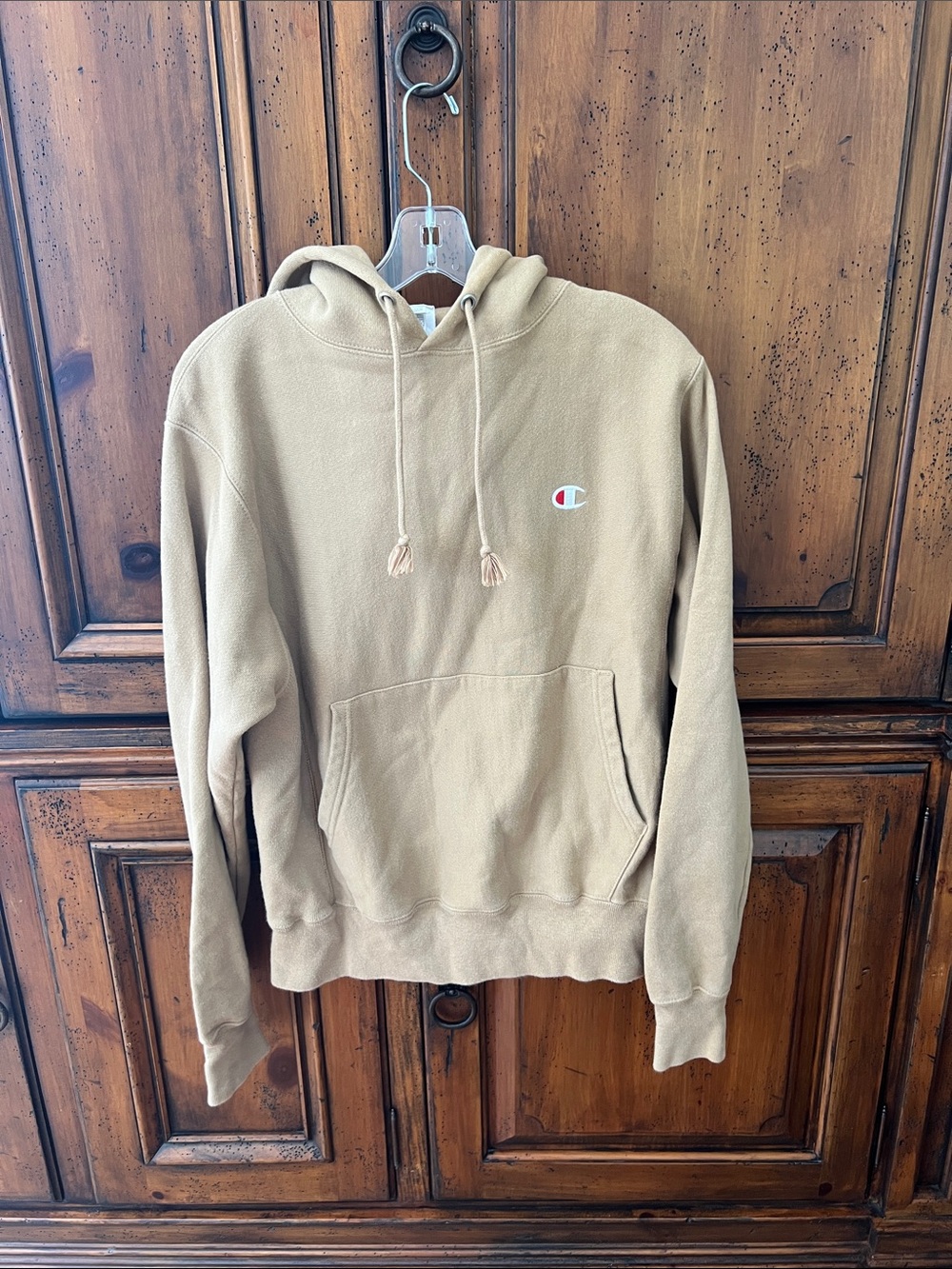 Champion Tan Pullover Hoodie with Small Logo